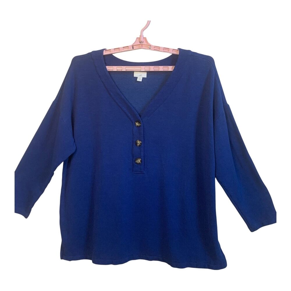 J. Jill Blouse XL Royal Blue Long Sleeves Front Button V-Neck Oversized Tunic